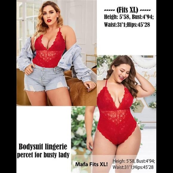 Women Snap Crotch Lingerie Sexy Lace Bodysuit Deep V One Piece - Picture 5 of 6